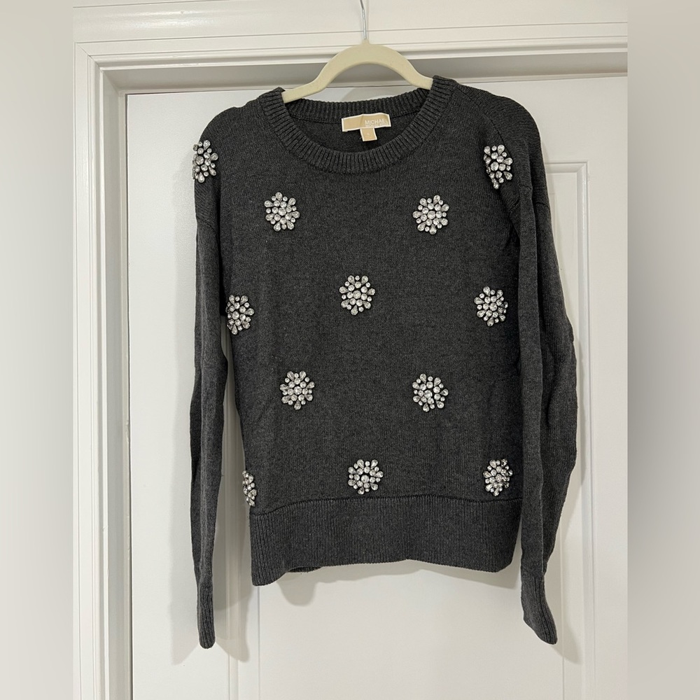 Michael Kors Jeweled Embellishment Gray Sweater